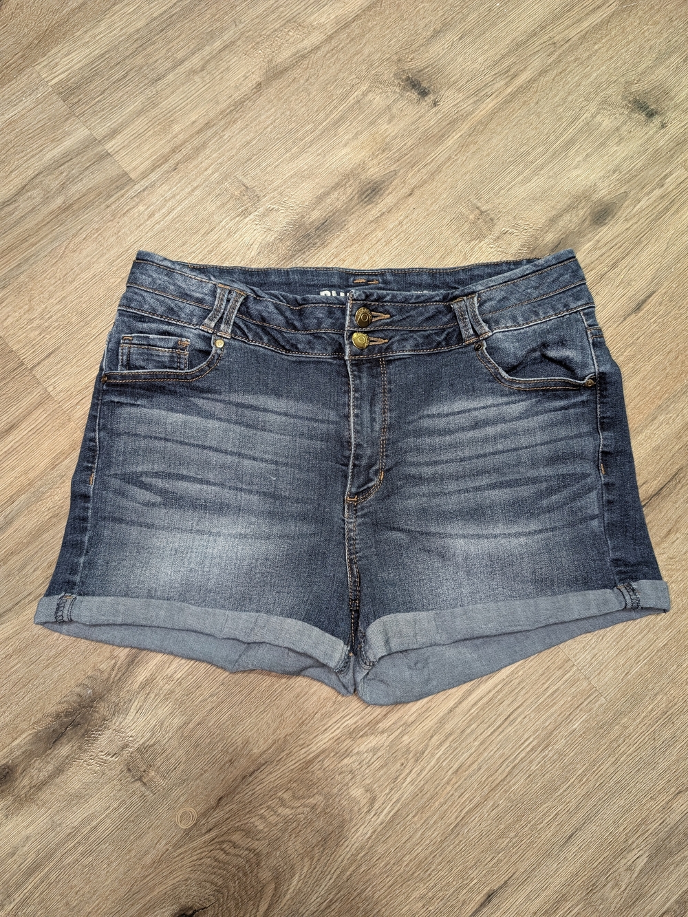 Blue Spice Dark Blue Roll-Cuff High Waist Denim Stretch Shorts Juniors 15